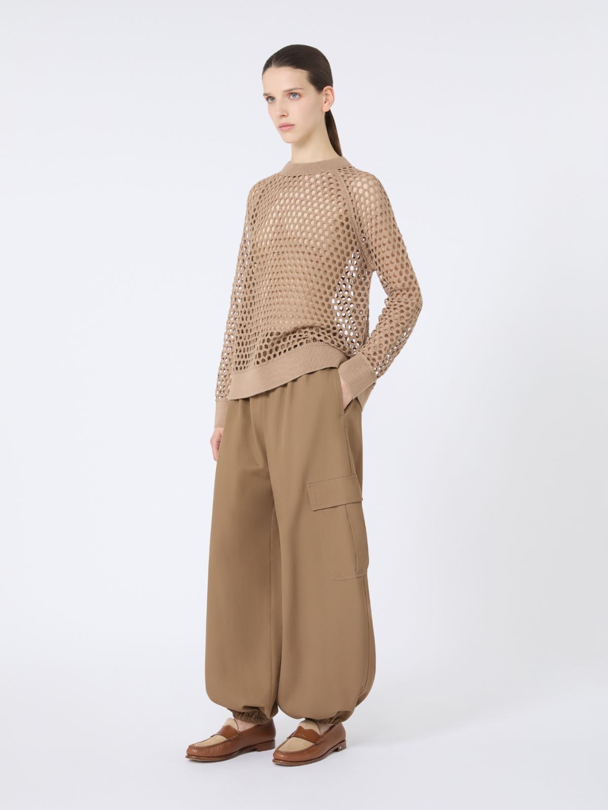 Mesh-knit cotton sweater - HAZELNUT BROWN - Max Mara