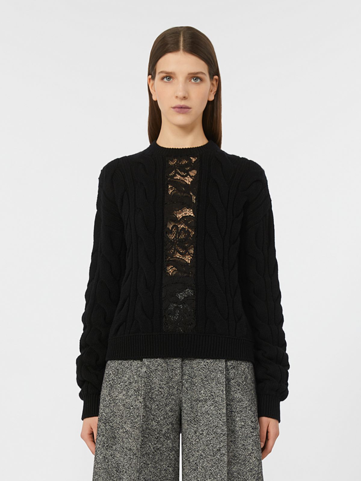 Wool and cashmere jumper with lace - BLACK - Max Mara - 2