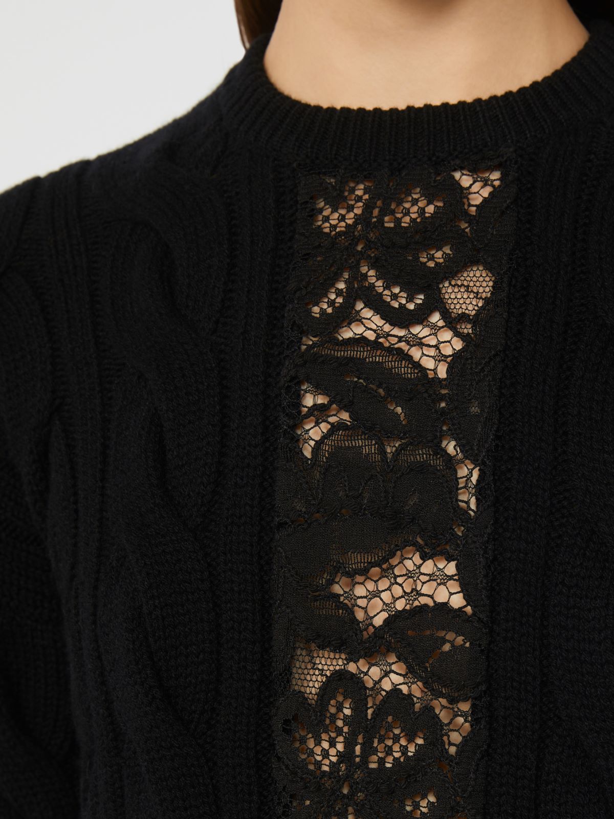 Wool and cashmere jumper with lace - BLACK - Max Mara - 4