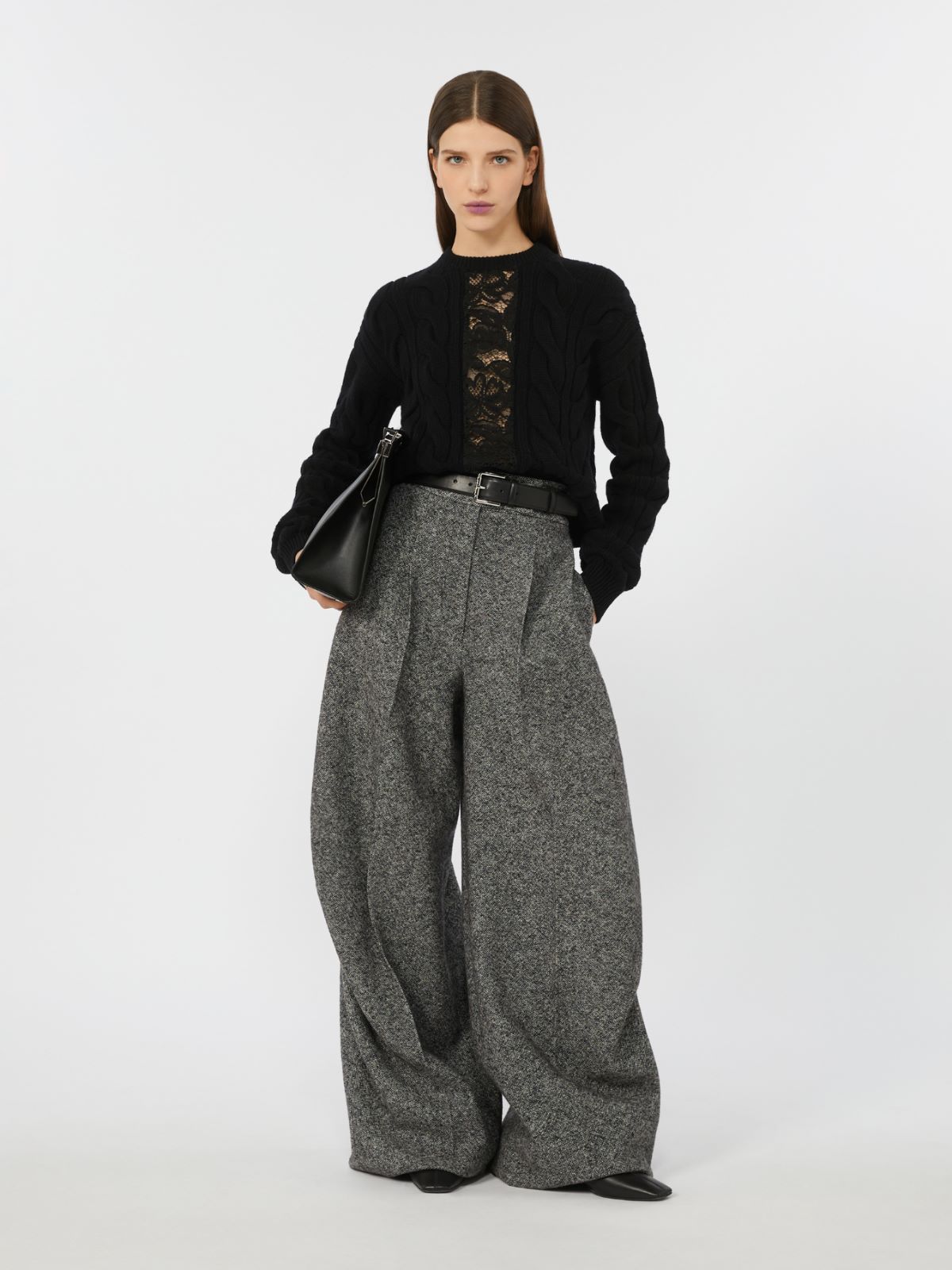 Wool and cashmere jumper with lace - BLACK - Max Mara