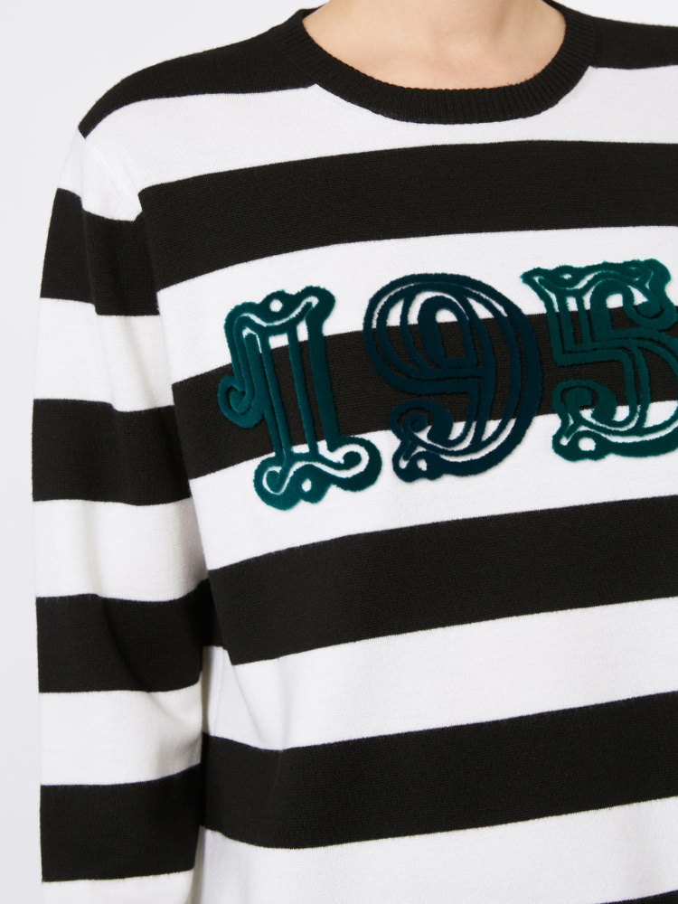 Embroidered wool sweater, white black | 