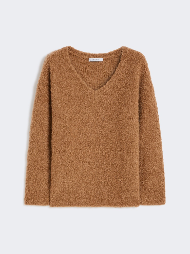 Sweter z dekoltem w serek z mieszanki wielbłądziego włosia i jedwabiu bouclé - WIELBŁĄDZI - Max Mara