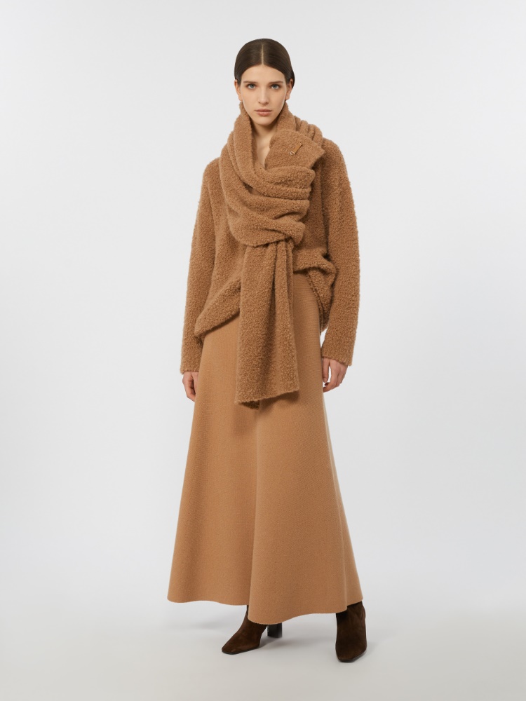 Bouclé silk V-neck camel jumper - CAMEL - Max Mara
