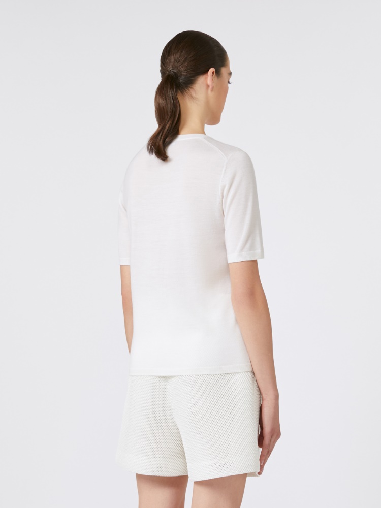 極上の肌触り【Max Mara】上質 ジェリコ バージンウール Tシャツ ジェリコ] ピュア ウール ニット, white | 