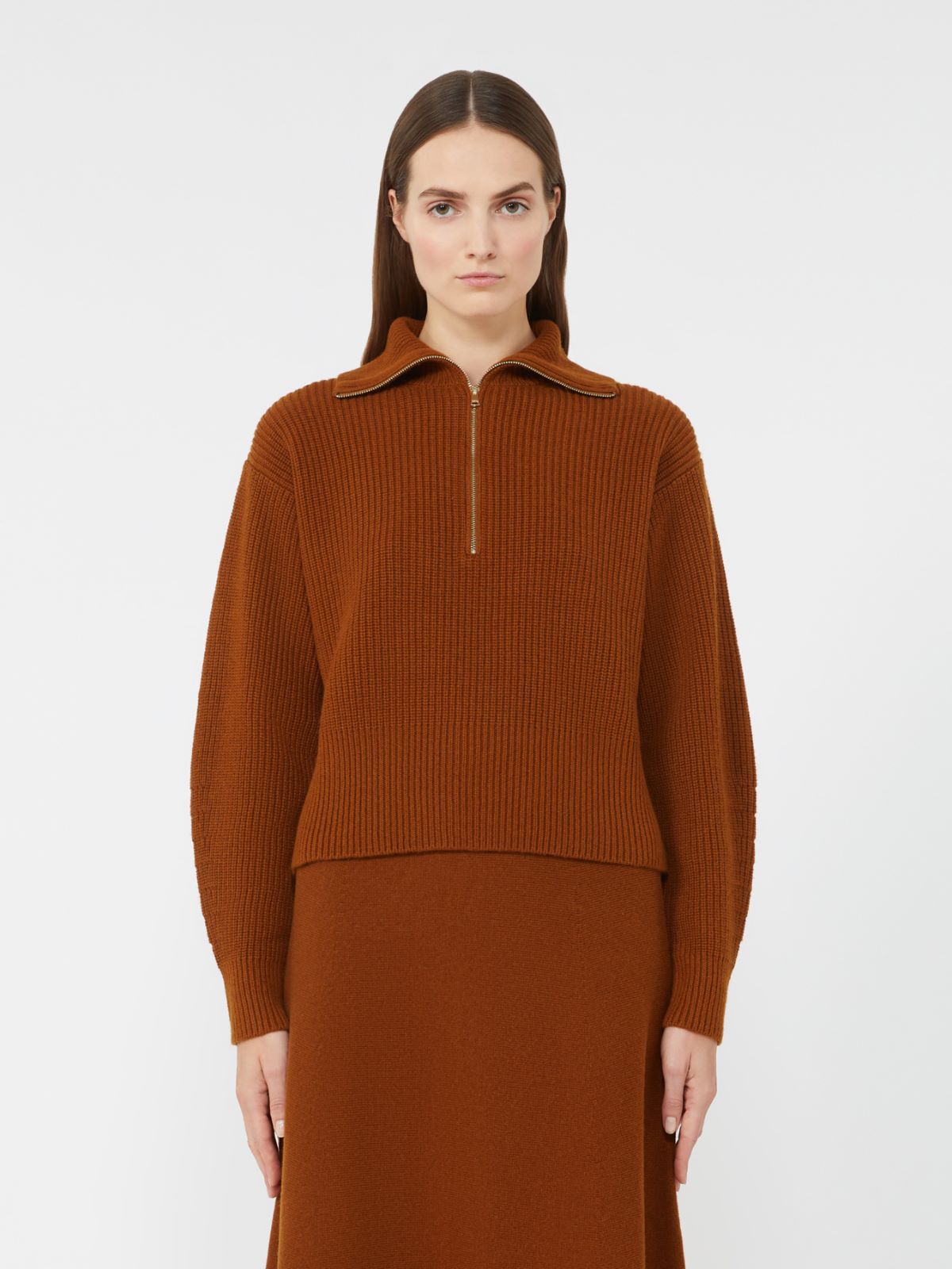 Pull en laine et cachemire avec fermeture zippée - MARRON BRONZE - Max Mara - 2