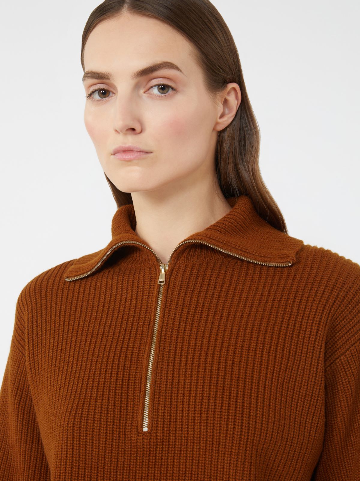 Pull en laine et cachemire avec fermeture zippée - MARRON BRONZE - Max Mara - 4