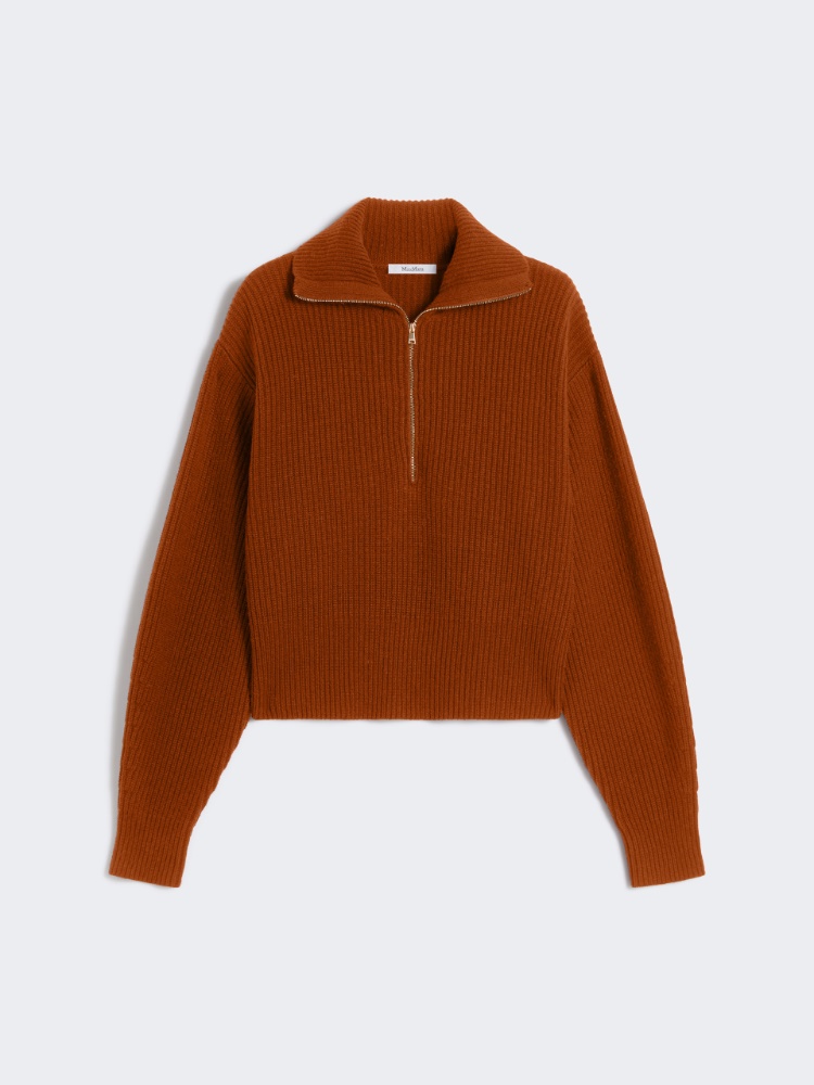 Wełniano-kaszmirowy sweter z suwakiem - BRĄZ - Max Mara