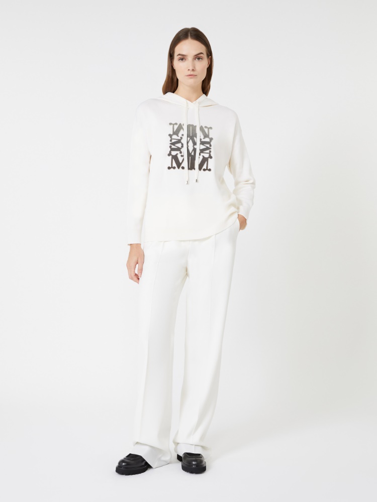 Oversized wool sweatshirt with embroidery - WHITE - Max Mara