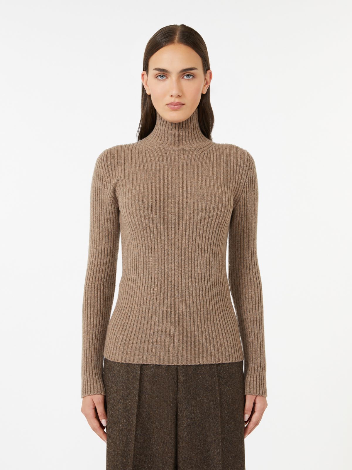 Wool and cashmere ribbed turtleneck - HAZELNUT BROWN - Max Mara - 2