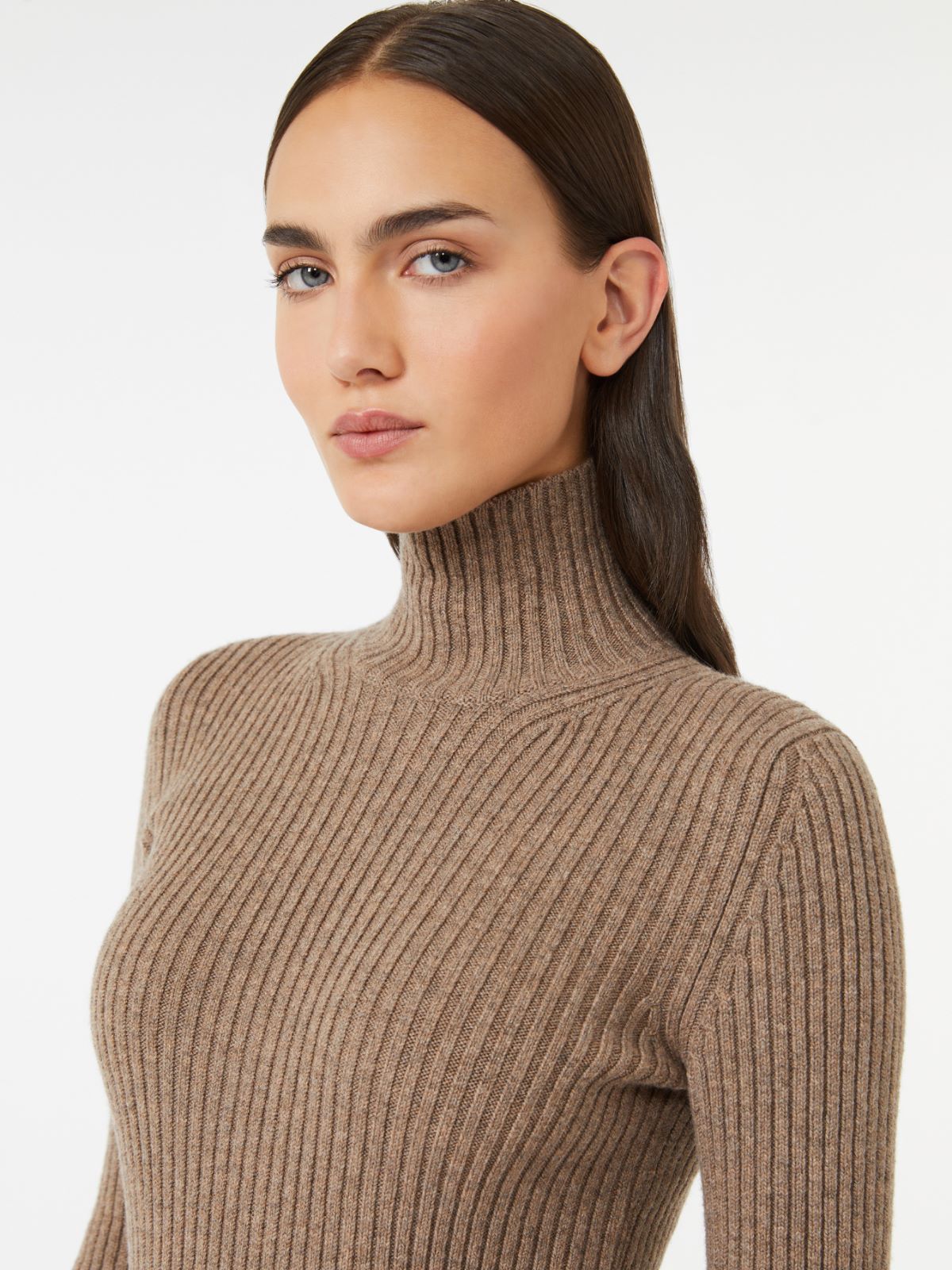 Wool and cashmere ribbed turtleneck - HAZELNUT BROWN - Max Mara - 4