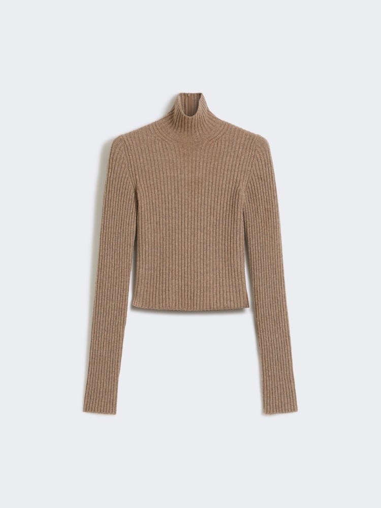 Rollkragenpullover mit Rippstrick aus Wolle und Kaschmir - HASELNUSS - Max Mara