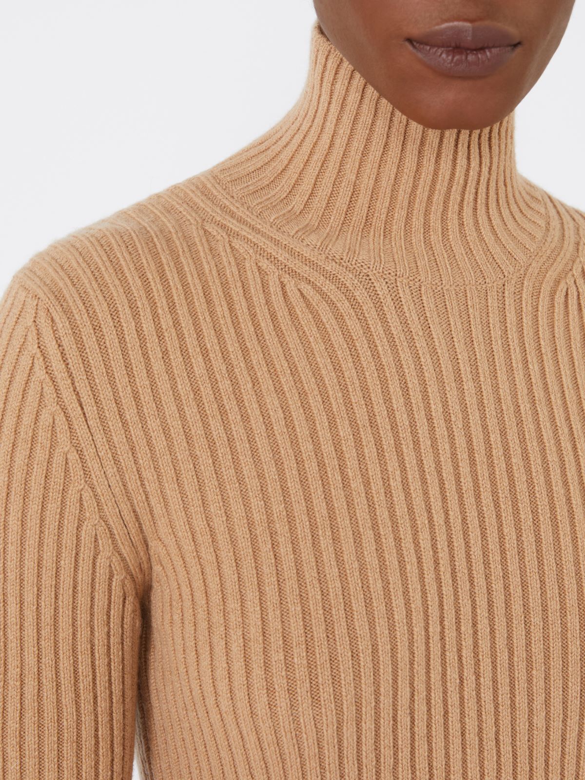 Wool and cashmere ribbed turtleneck - CAMEL - Max Mara - 4