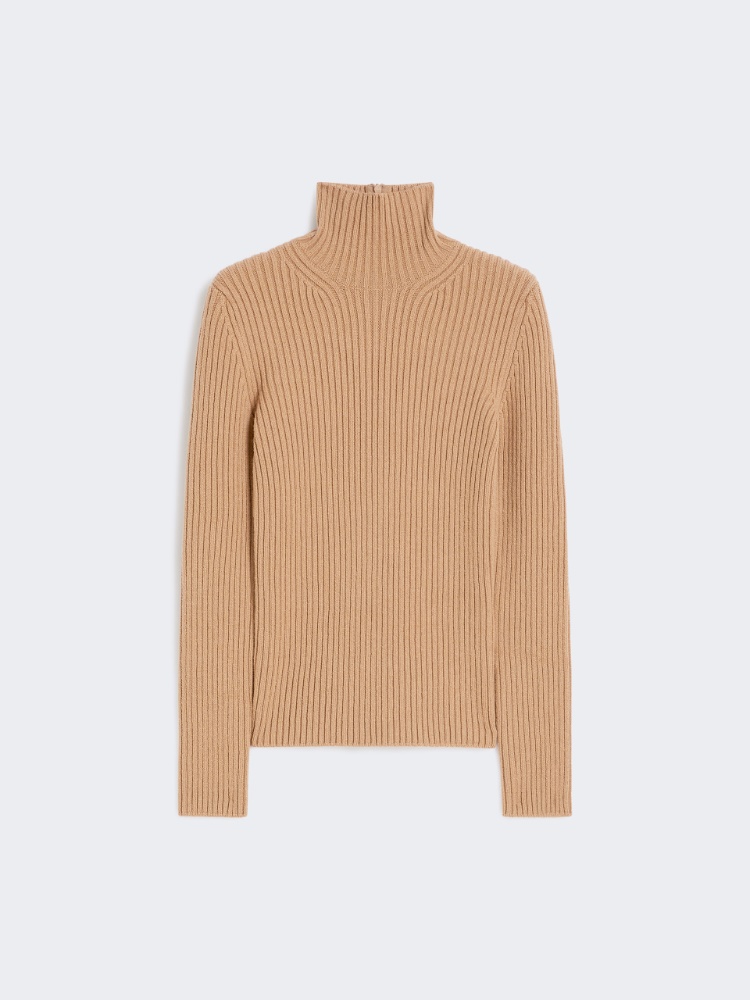 Jersey de cuello alto de canalé de lana y cachemira - CAMEL - Max Mara