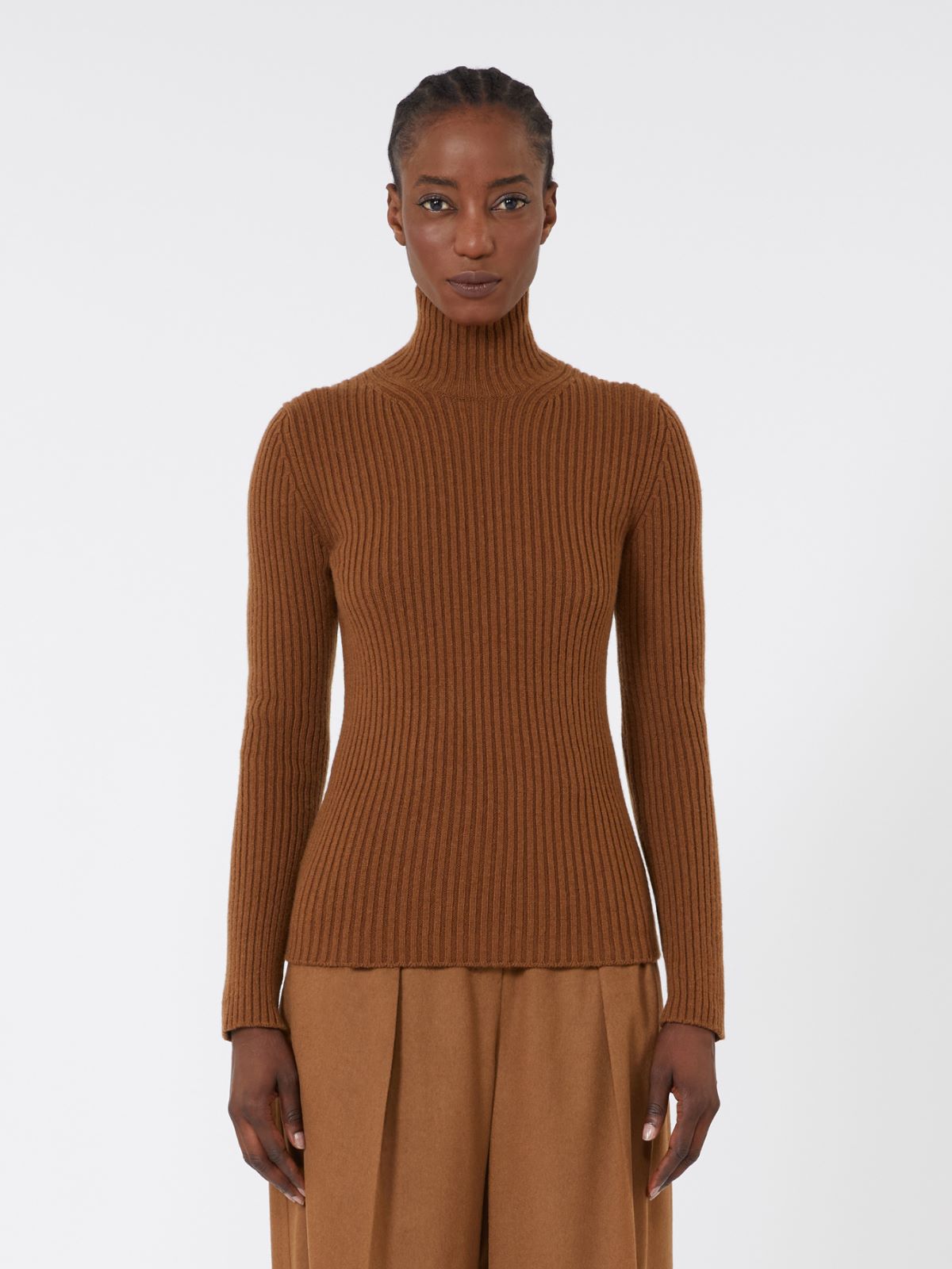 Wool and cashmere ribbed turtleneck - TOBACCO - Max Mara - 2
