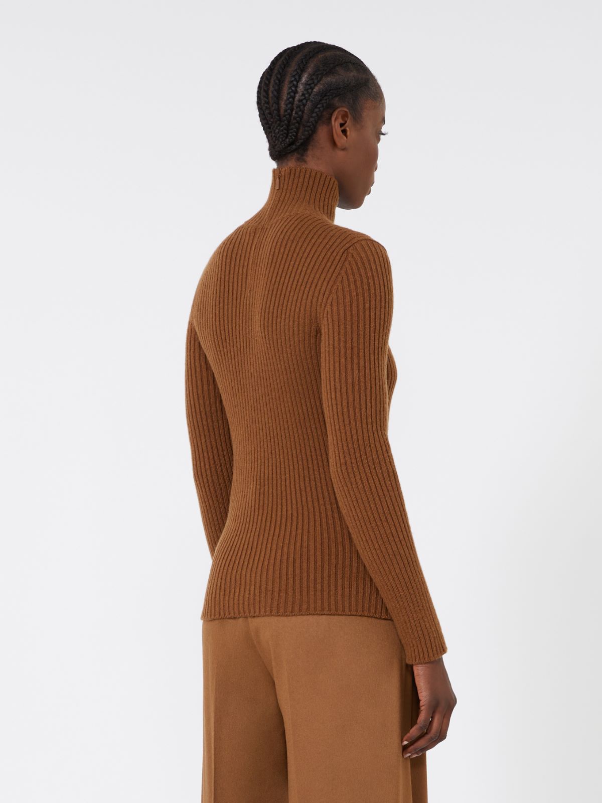 Wool and cashmere ribbed turtleneck - TOBACCO - Max Mara - 3