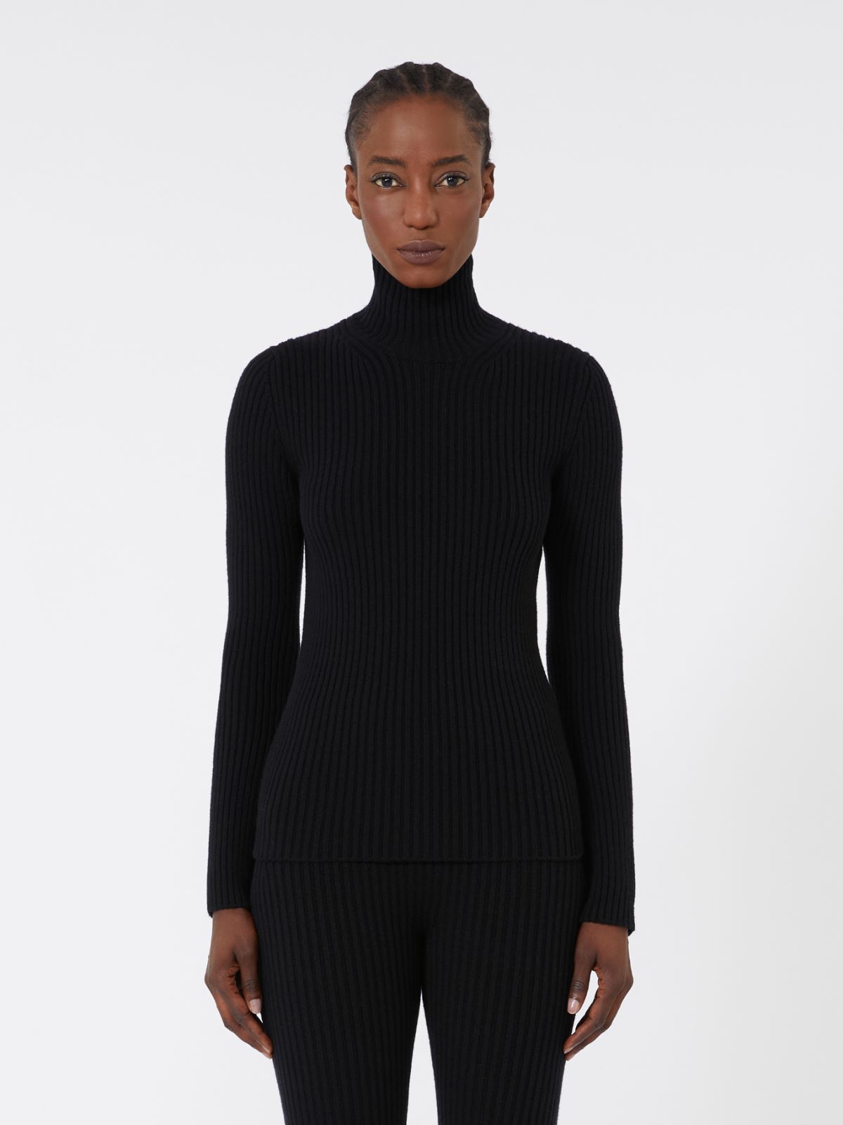 Wool and cashmere ribbed turtleneck - BLACK - Max Mara - 2