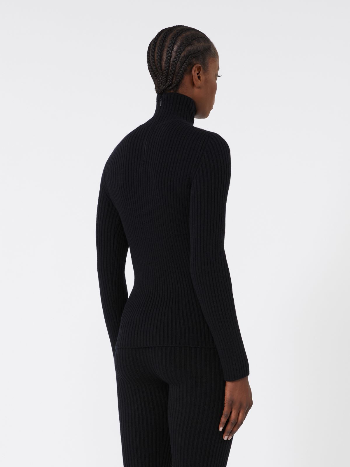 Wool and cashmere ribbed turtleneck - BLACK - Max Mara - 3