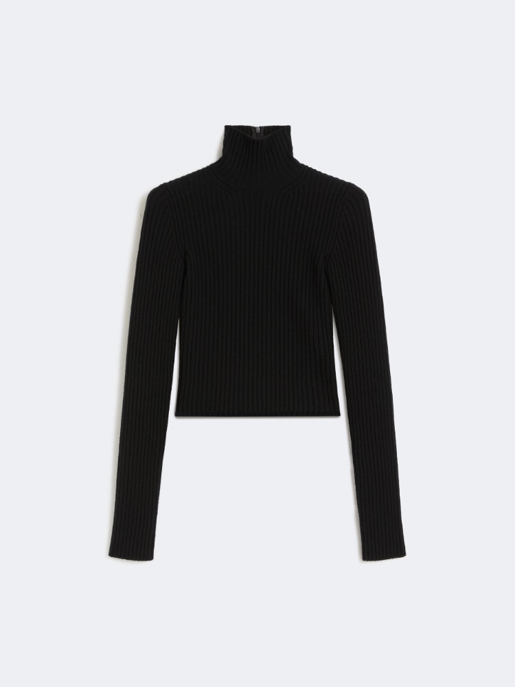 Rollkragenpullover mit Rippstrick aus Wolle und Kaschmir - SCHWARZ - Max Mara