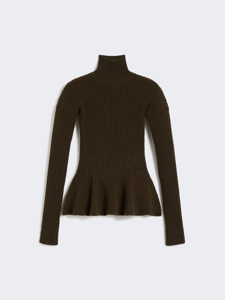 Rollkragenpullover mit Schößchen aus Wolle und Kaschmir - MOOSGRUEN - Max Mara