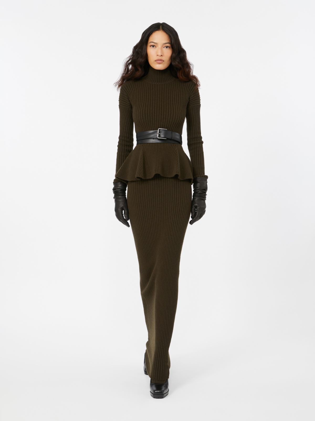 Robe péplum en laine et cachemire - VERT MOUSSE - Max Mara