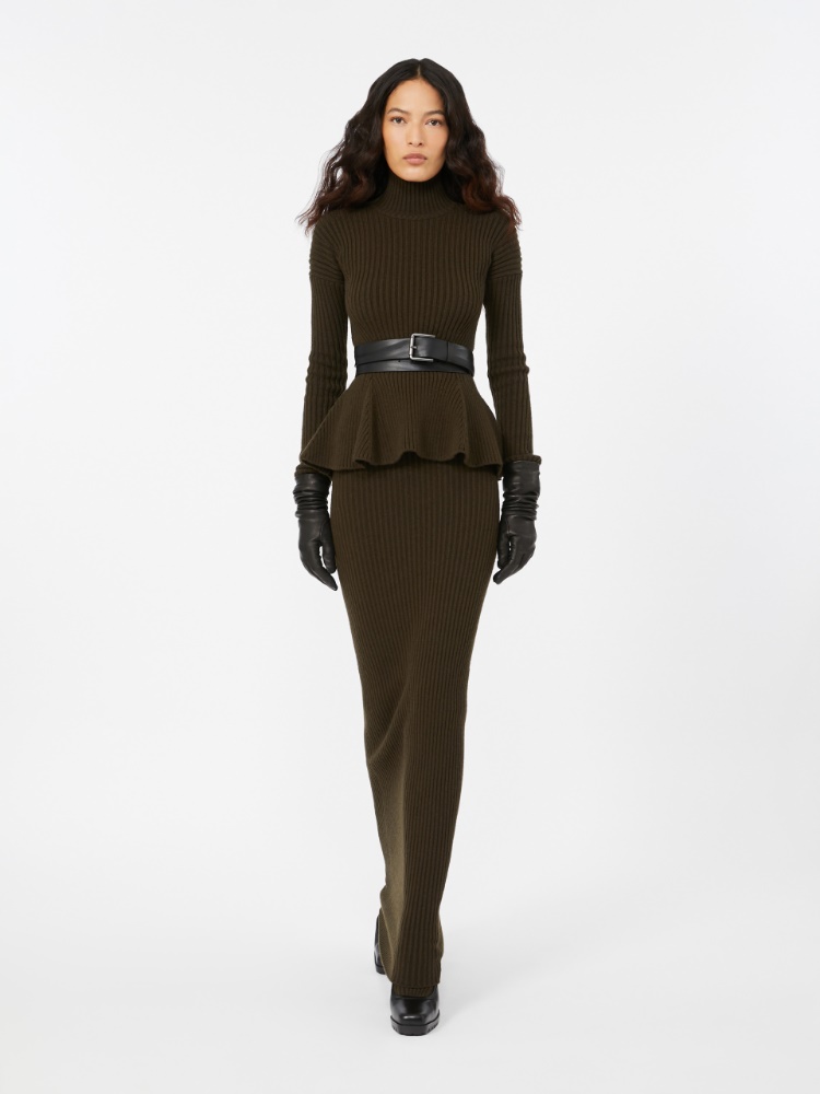 Robe péplum en laine et cachemire - VERT MOUSSE - Max Mara