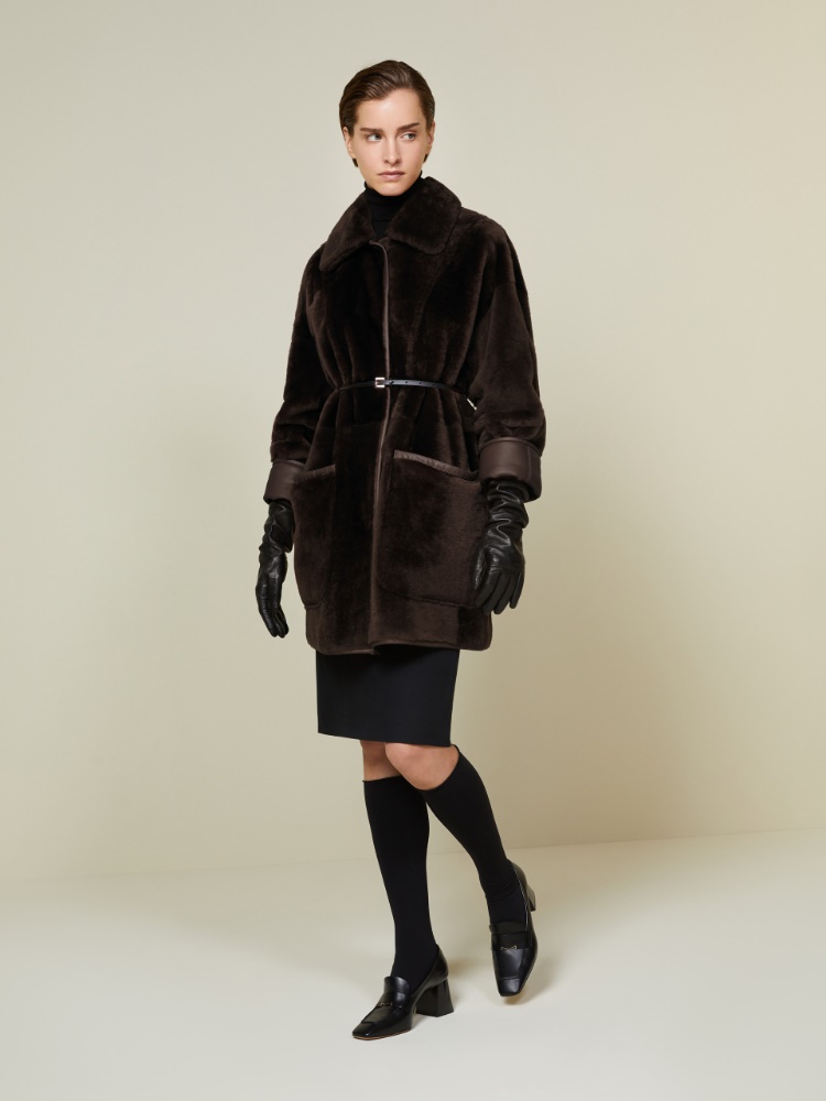 Reversible sheepskin shirt + DARK BROWN - Max Mara