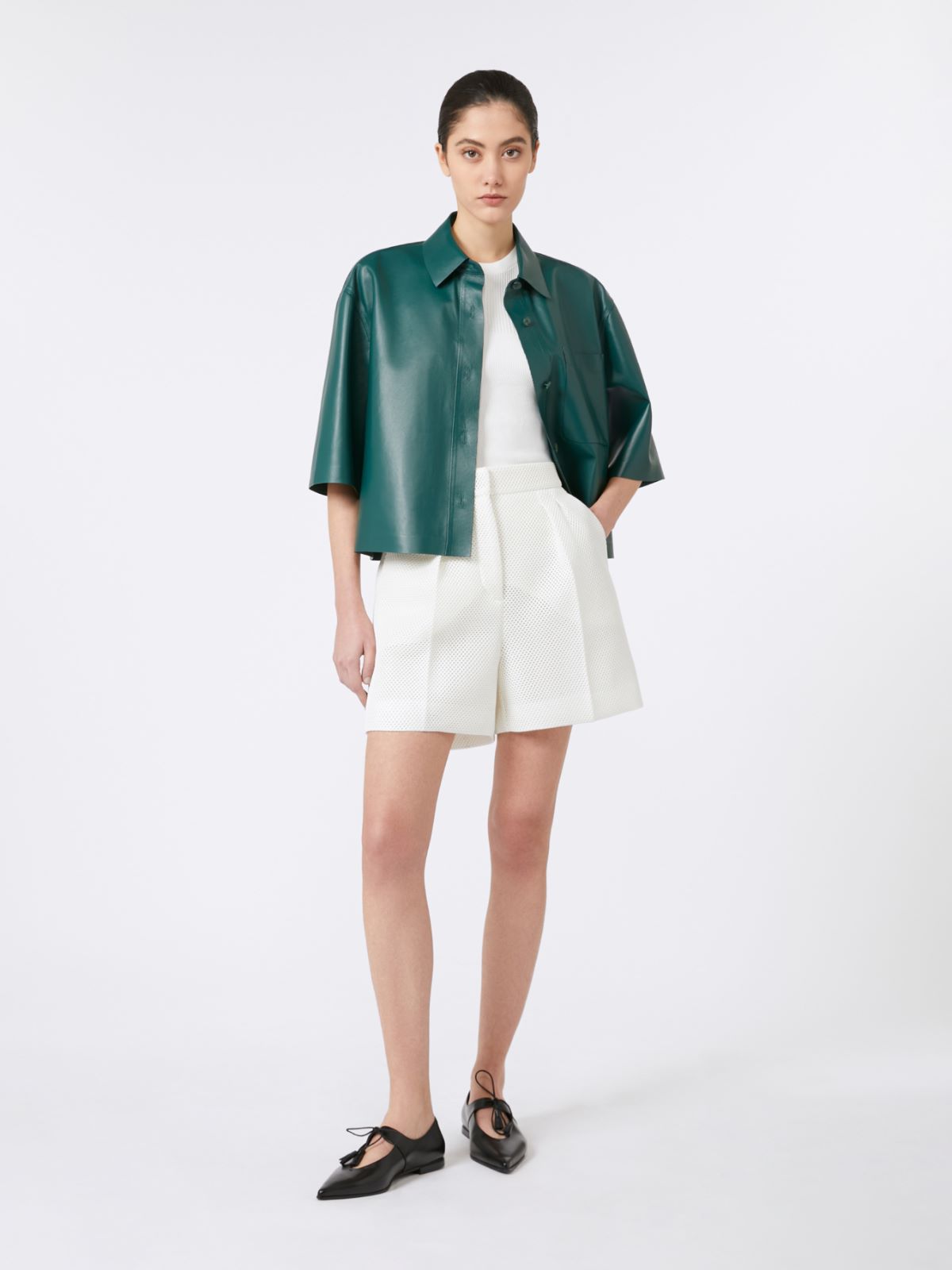 Nappa leather cropped jacket - DARK GREEN - Max Mara - 8