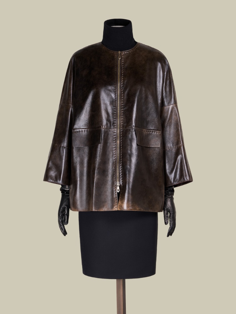 Nappa leather blouson - DARK BROWN - Max Mara