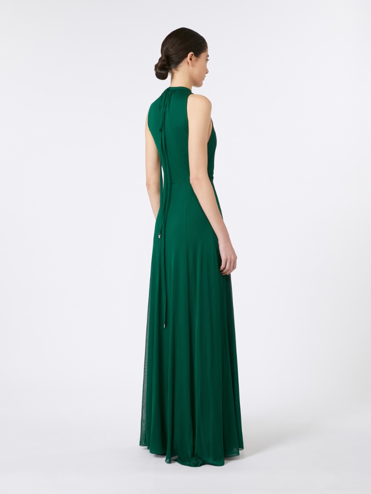 Long, mesh-jersey dress, emerald | 