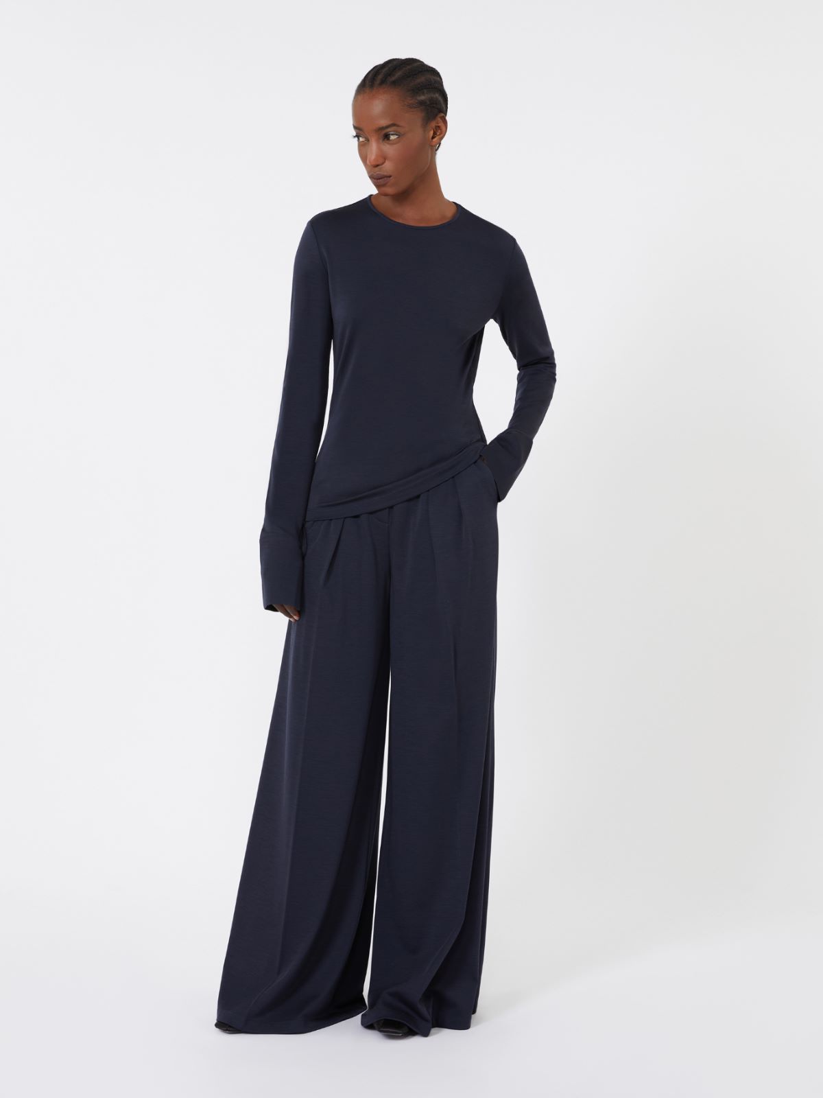 Pantalón de punto de lana - AZUL MARINO - Max Mara