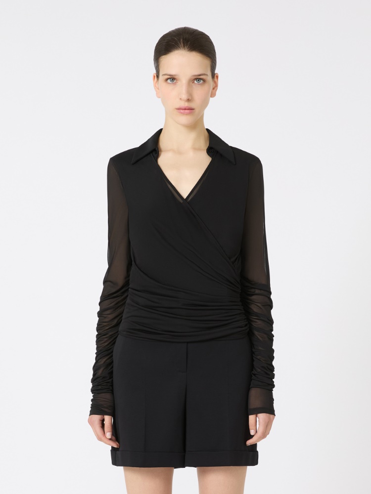 Jersey and tulle blouse, black | 