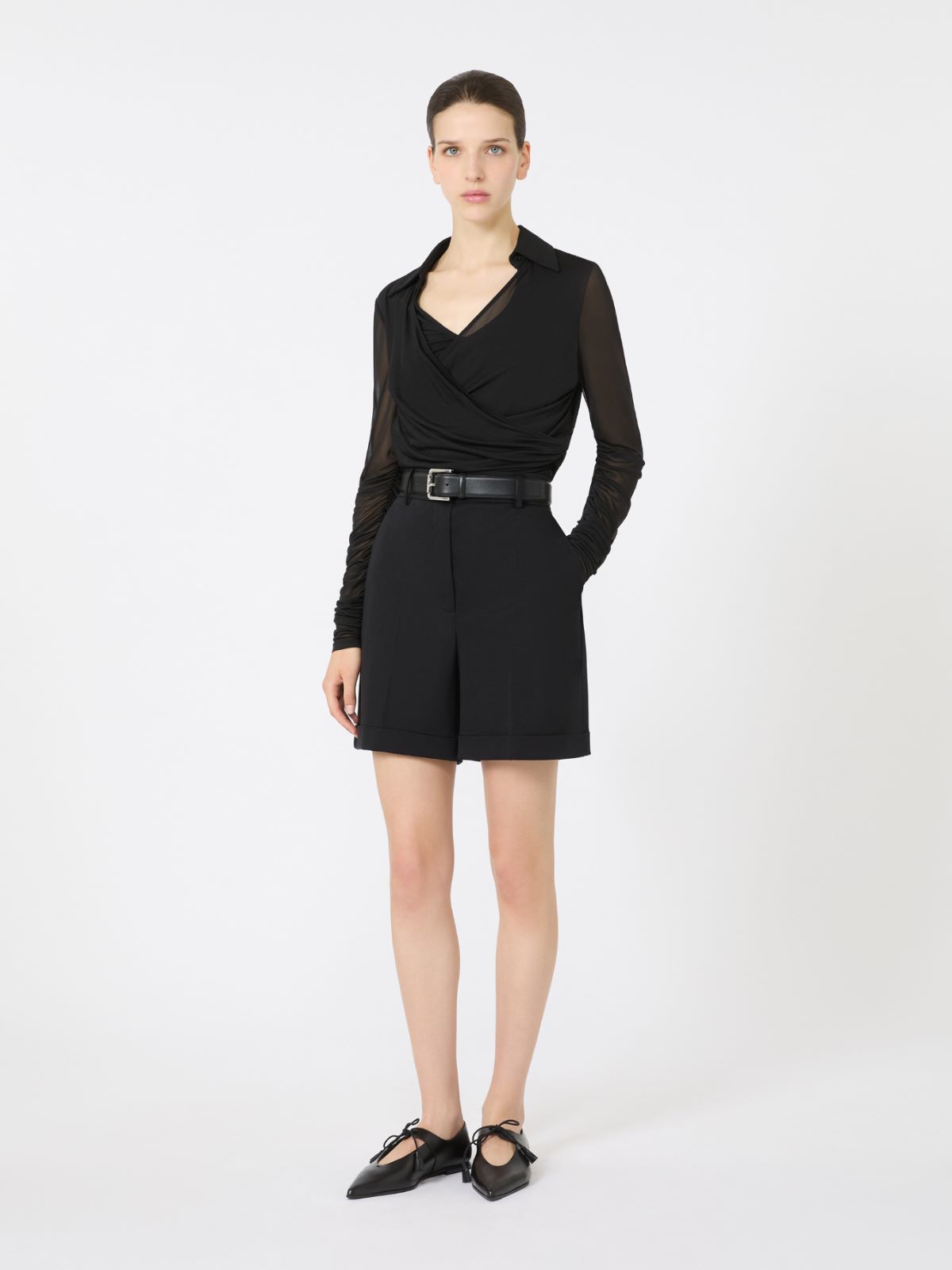 Jersey and tulle blouse - BLACK - Max Mara
