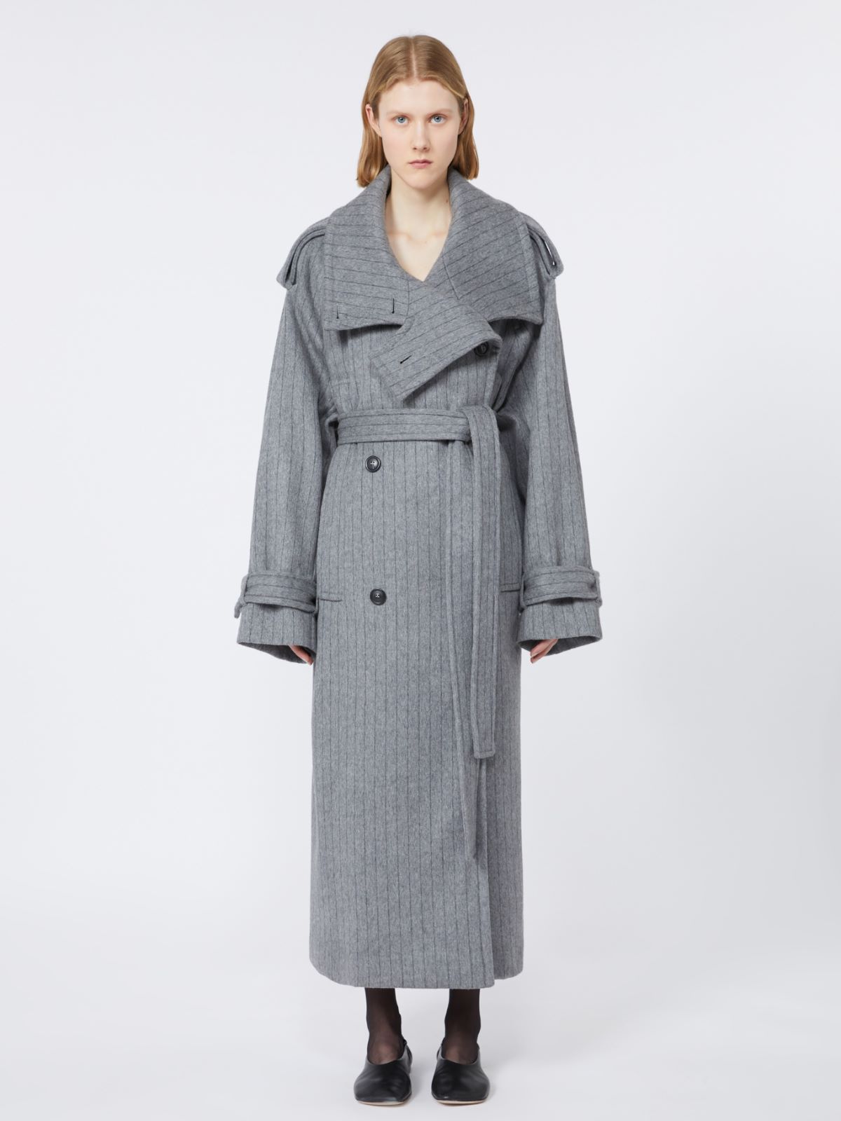 Pinstriped trench coat in pure wool - RUNWAY - MEDIUM GREY - Max Mara - 2