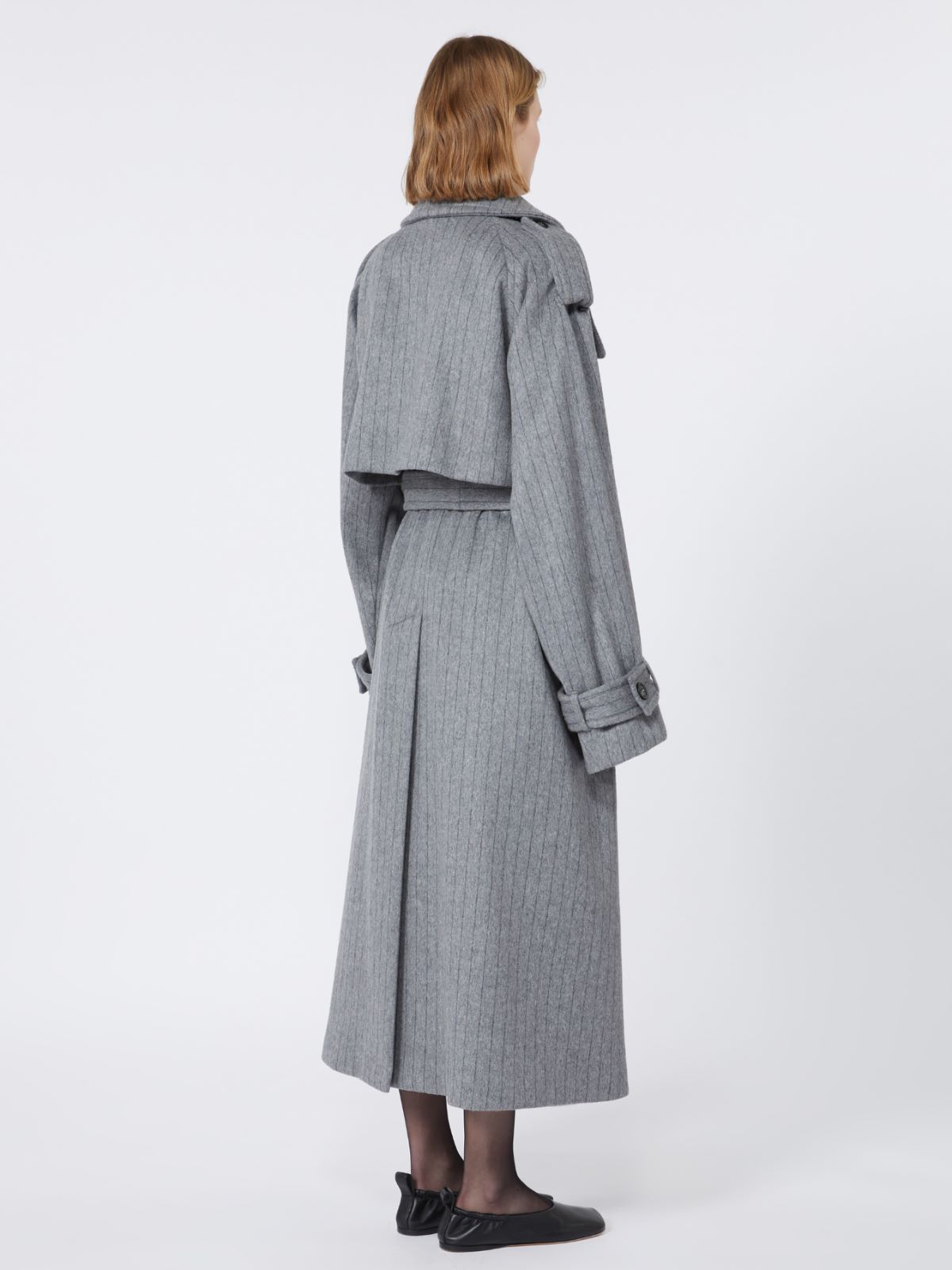 Pinstriped trench coat in pure wool - RUNWAY - MEDIUM GREY - Max Mara - 3