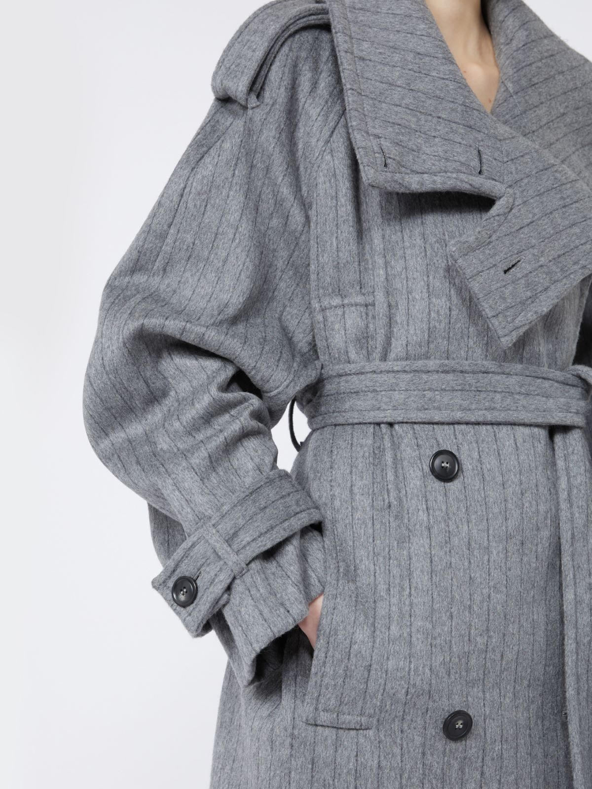 Pinstriped trench coat in pure wool - RUNWAY - MEDIUM GREY - Max Mara - 5