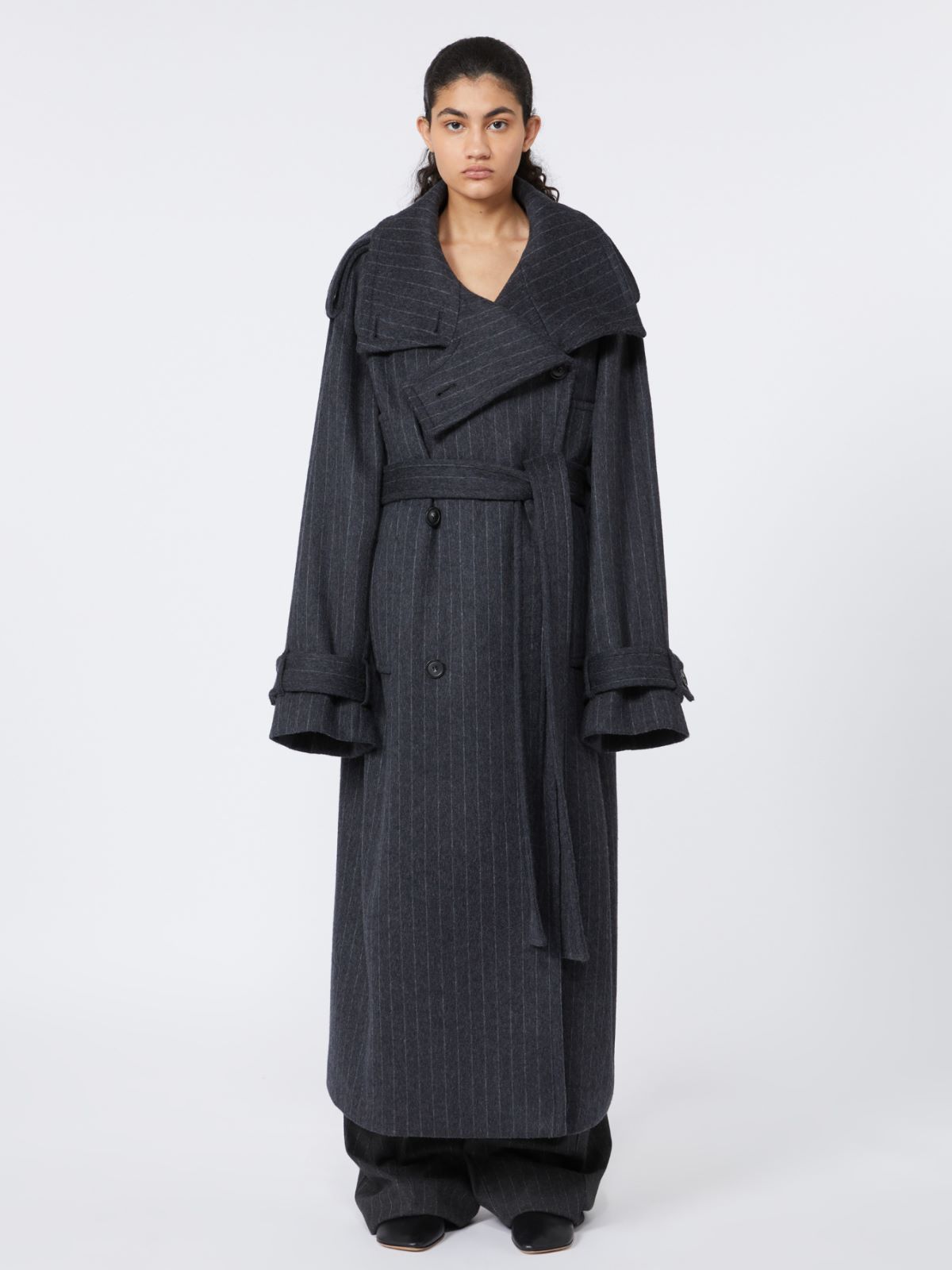 Pinstriped trench coat in pure wool - RUNWAY - DARK GREY - Max Mara - 2