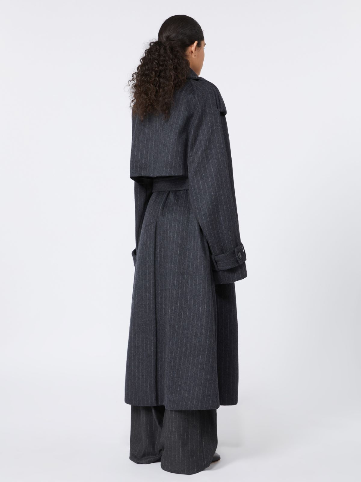 Pinstriped trench coat in pure wool - RUNWAY - DARK GREY - Max Mara - 3