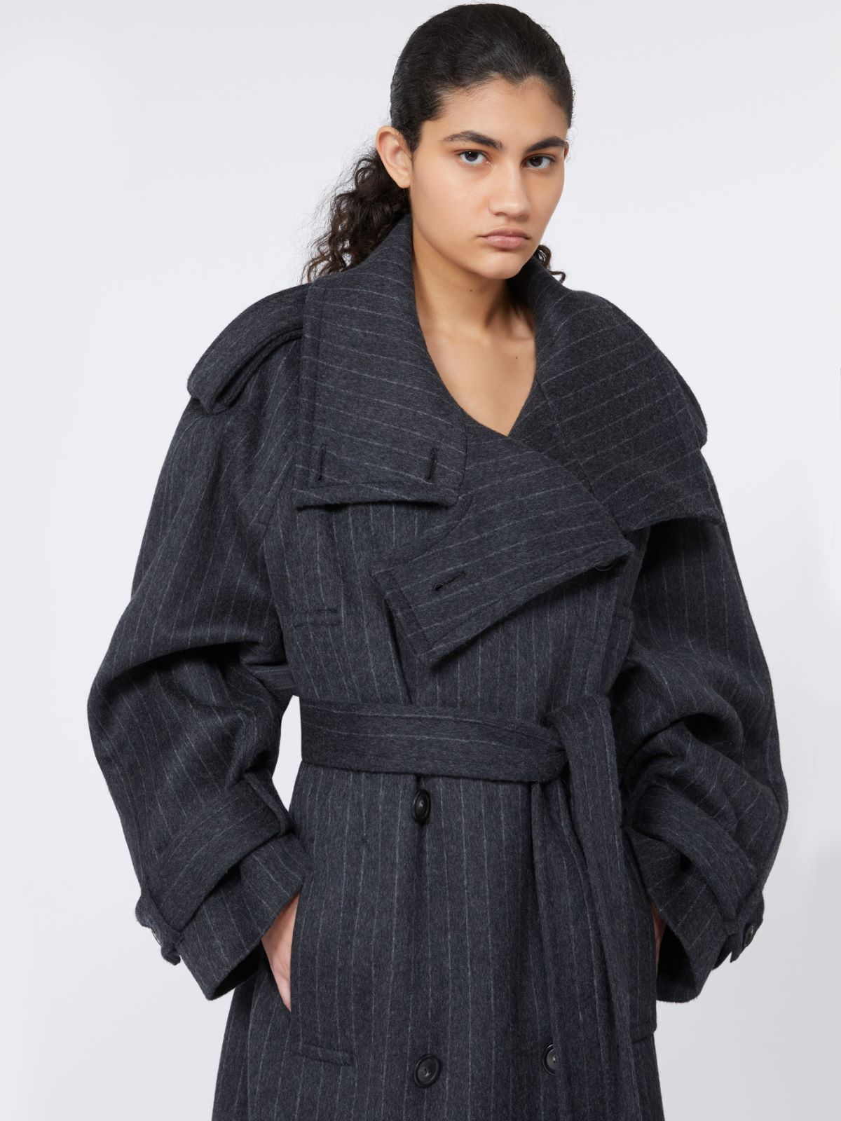 Pinstriped trench coat in pure wool - RUNWAY - DARK GREY - Max Mara - 5