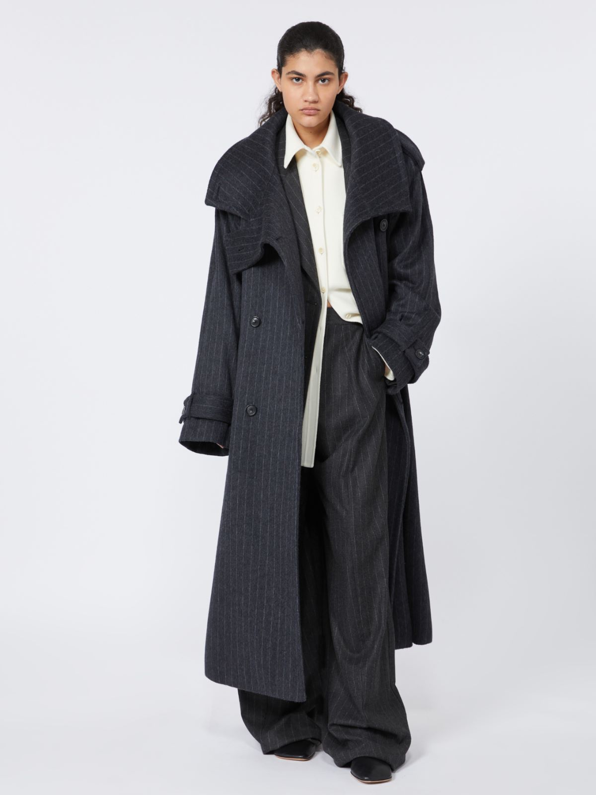 Pinstriped trench coat in pure wool - RUNWAY - DARK GREY - Max Mara
