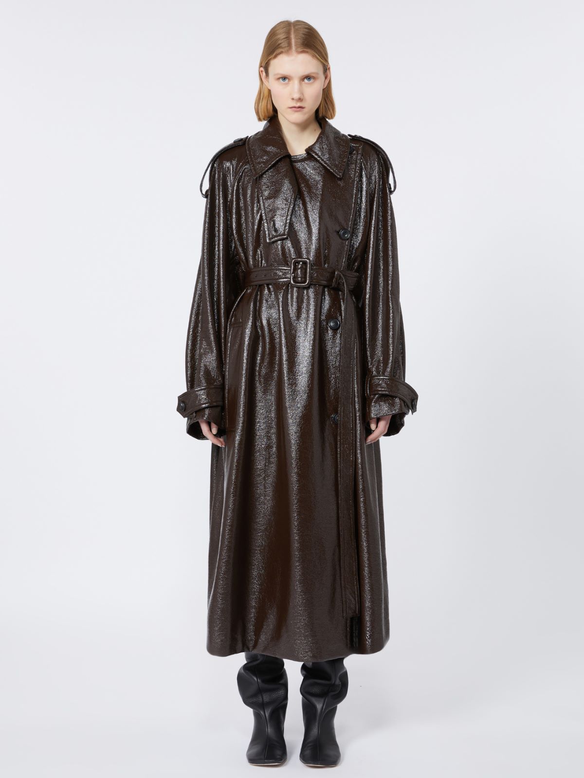 Long trench coat with patent leather effect - RUNWAY - COFFEE - Max Mara - 2