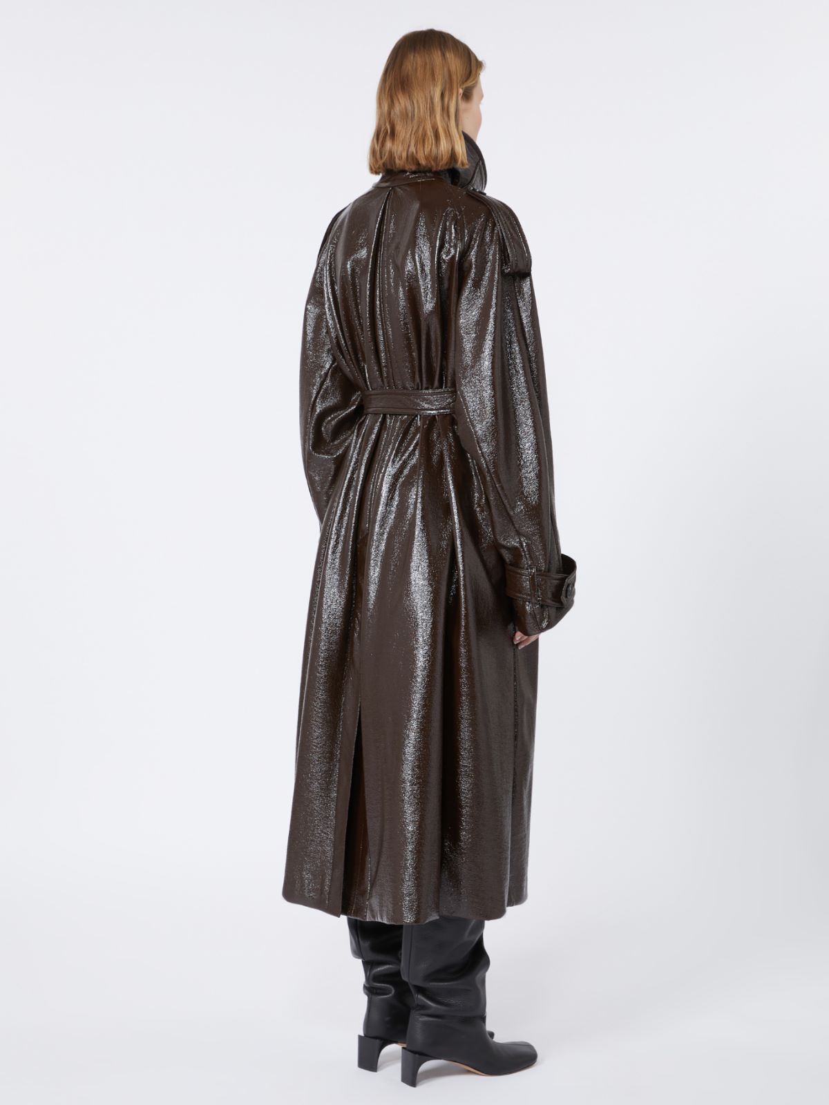 Long trench coat with patent leather effect - RUNWAY - COFFEE - Max Mara - 3
