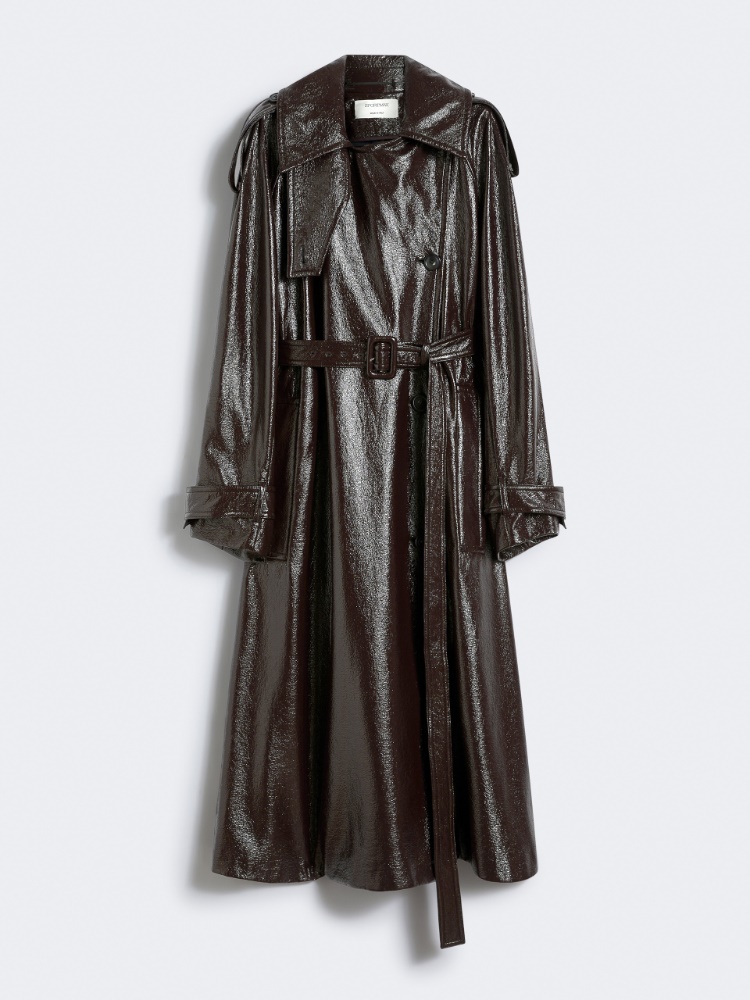 Long trench coat with patent leather effect - RUNWAY - COFFEE - Max Mara
