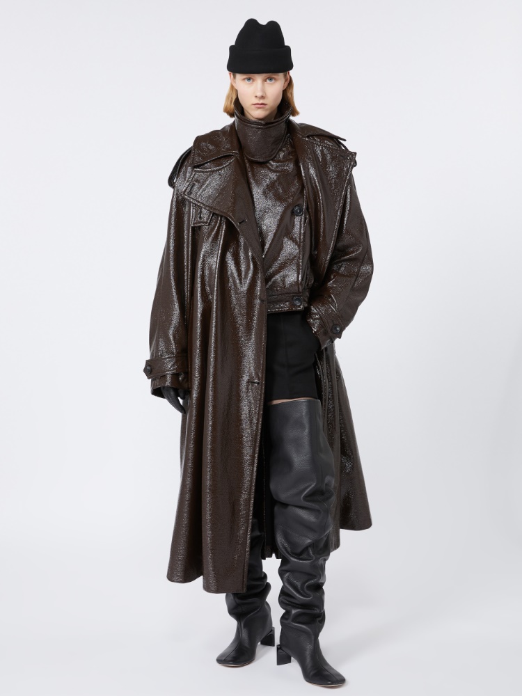 Long trench coat with patent leather effect - RUNWAY - COFFEE - Max Mara