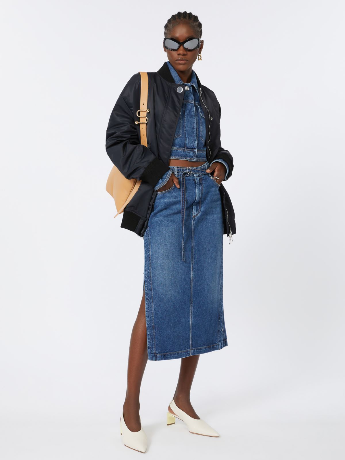Oversized twill bomber jacket + BLACK - Max Mara