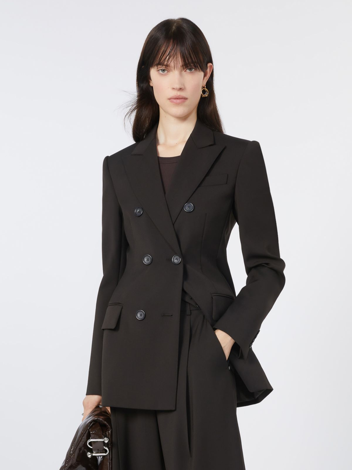 Double-breasted wool tailored blazer - DARK BROWN - Max Mara - 5