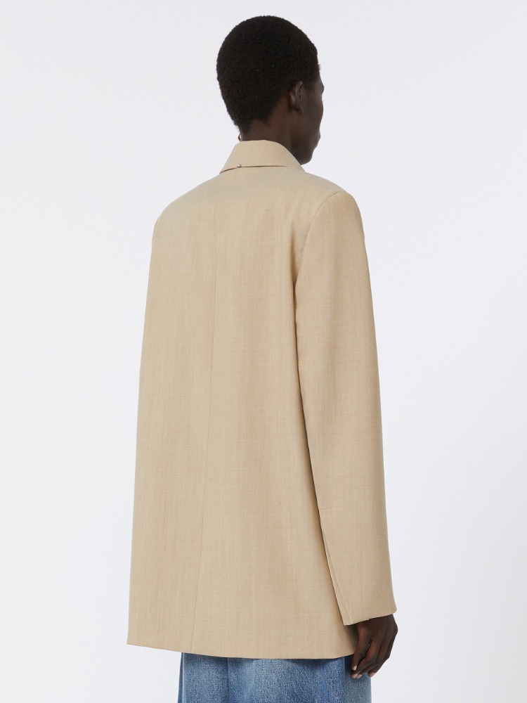 Long double-breasted wool blazer, beige shaded | 