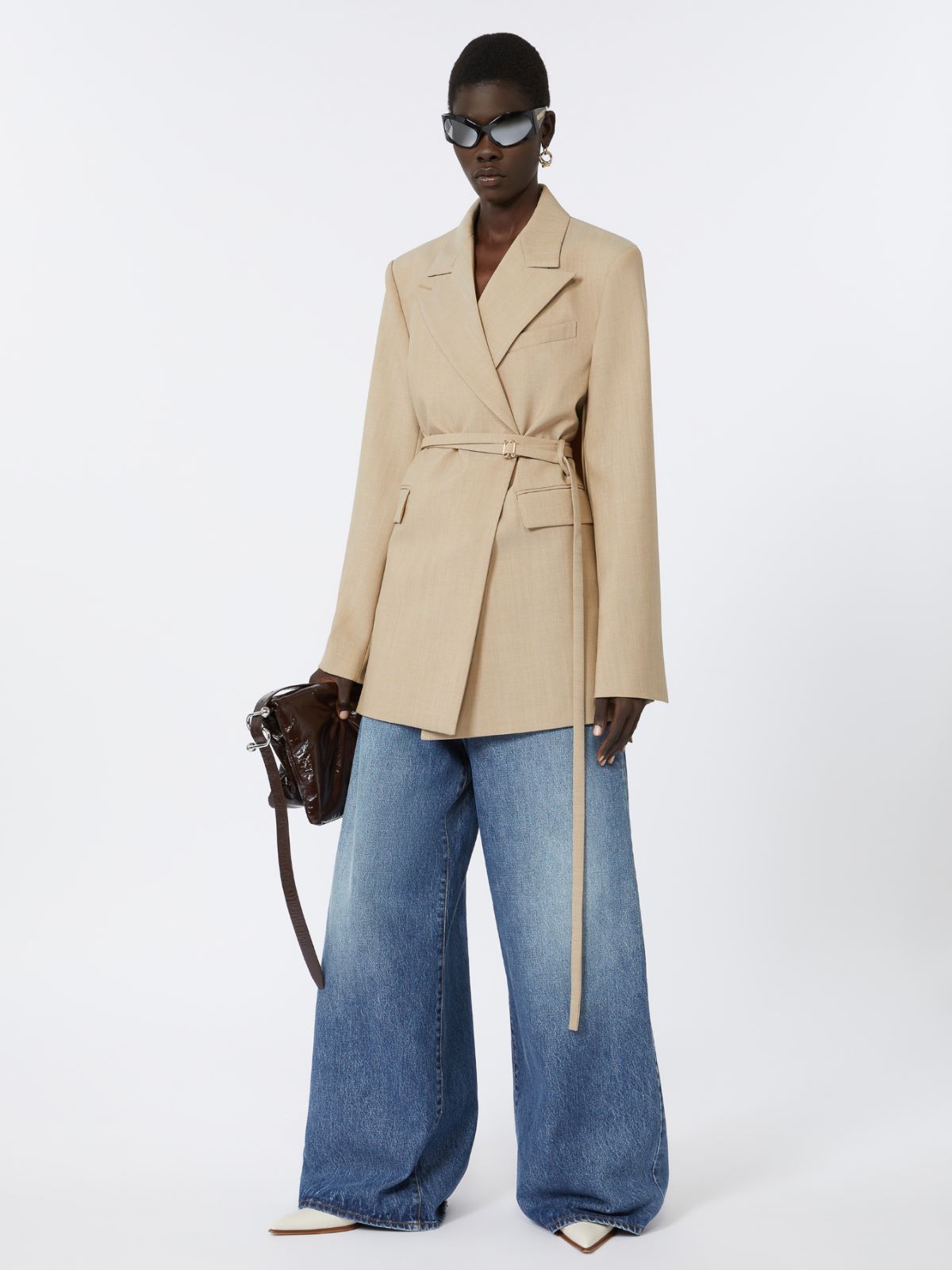 アウターその他 MAX MARA Woman Blazer Beige 2511041083600 006 Double-breasted blazer in stretch wool canvas, beige