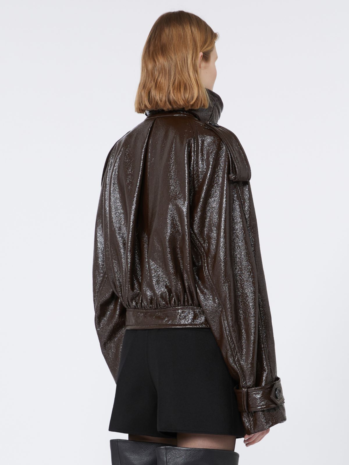 Short trench coat with patent leather effect - RUNWAY - COFFEE - Max Mara - 3