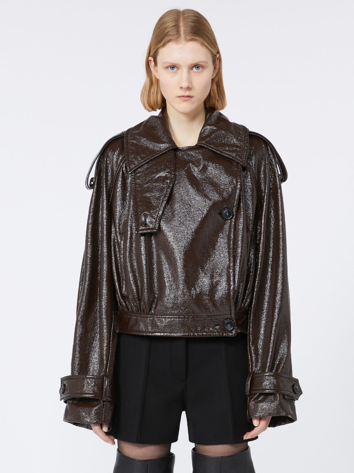 Short trench coat with patent leather effect - RUNWAY - COFFEE - Max Mara - 5