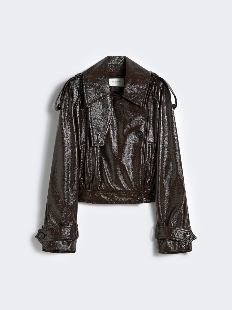 Short trench coat with patent leather effect - RUNWAY - COFFEE - Max Mara